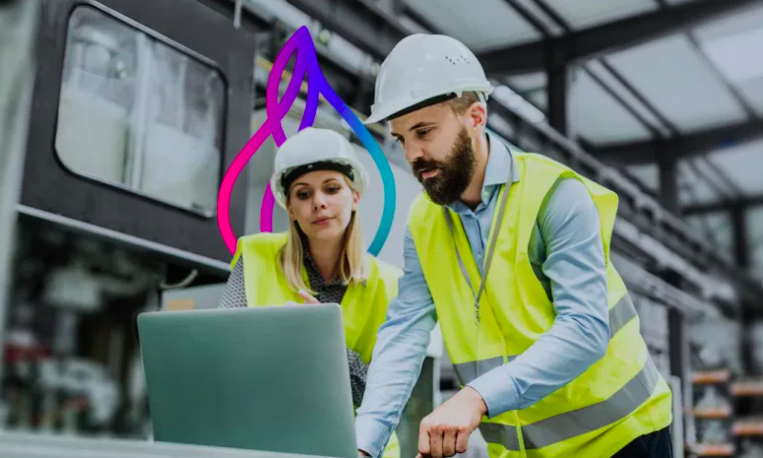 CEP engineers working from laptop with logo in the background