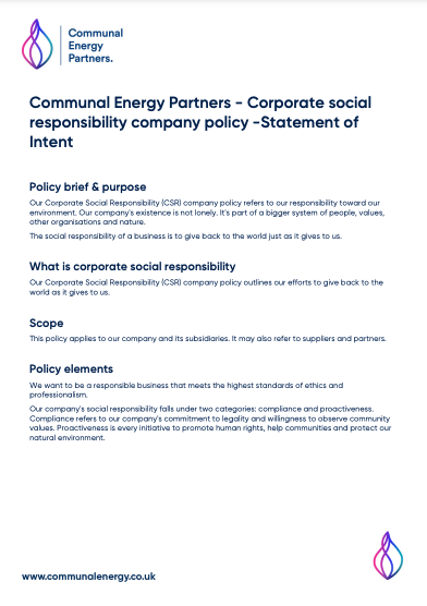 CEP- Corporate Social Responsibility Company Policy- Statement of Intent